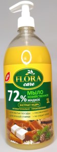 Мыло жидкое Flora care Хозяйственное 72% с экстрактом кедра, 1л.